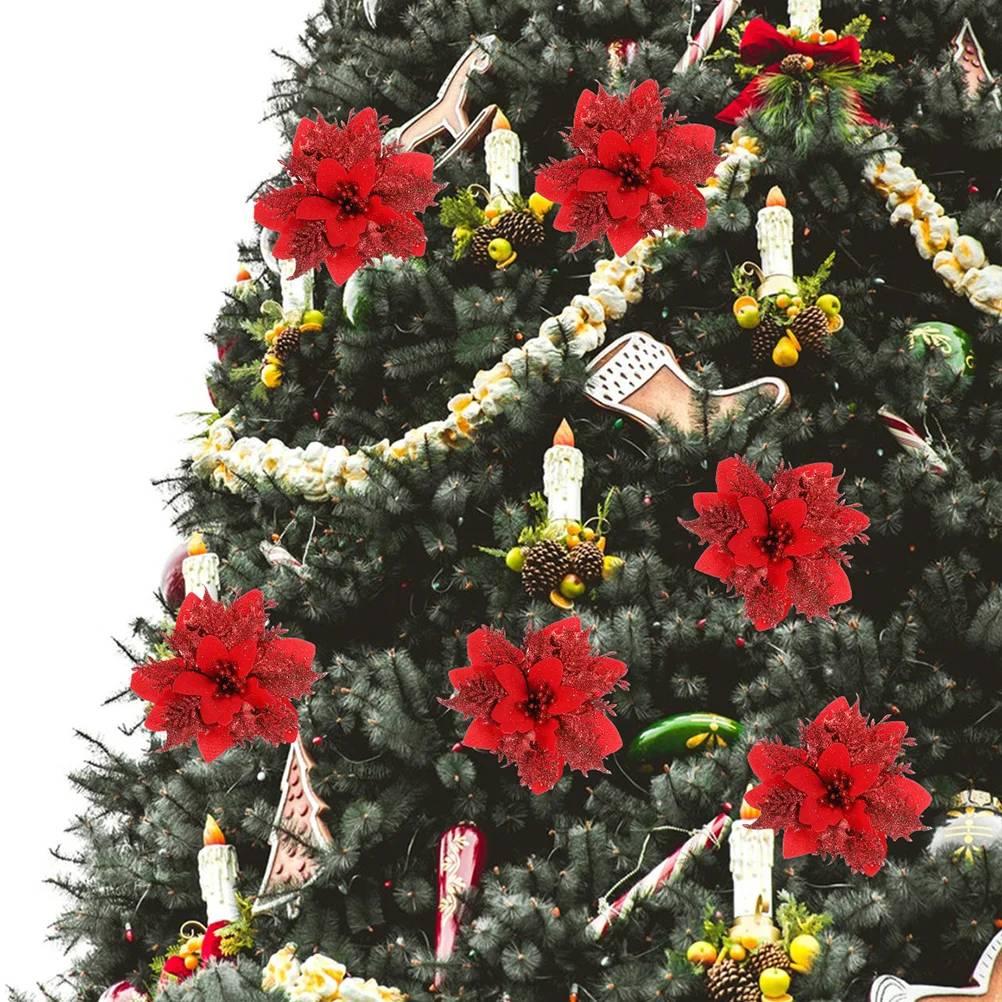 

Christmas Poinsettia Christmas Tree Poinsettia Ornament Decor Tree Decor Accessories Gold Powder Christmas Flower