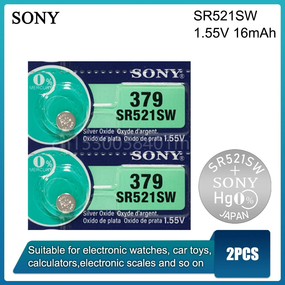 

Аккумулятор из оксида серебра для часов и игрушек Sony 379 SR521SW 1,55 в AG0 LR69 D379 SR63 V379, 2 шт., сделано в Японии