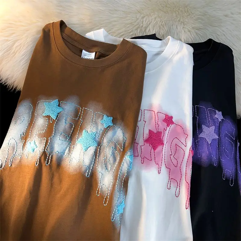 

Футболка мужская оверсайз с вышивкой и надписью «Звезда»