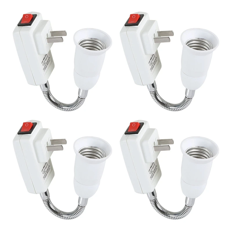 

4X E27 Socket Adapter With On/Off Switch To US Plug,Flexible Extension Lamp Bulb Holder Converter