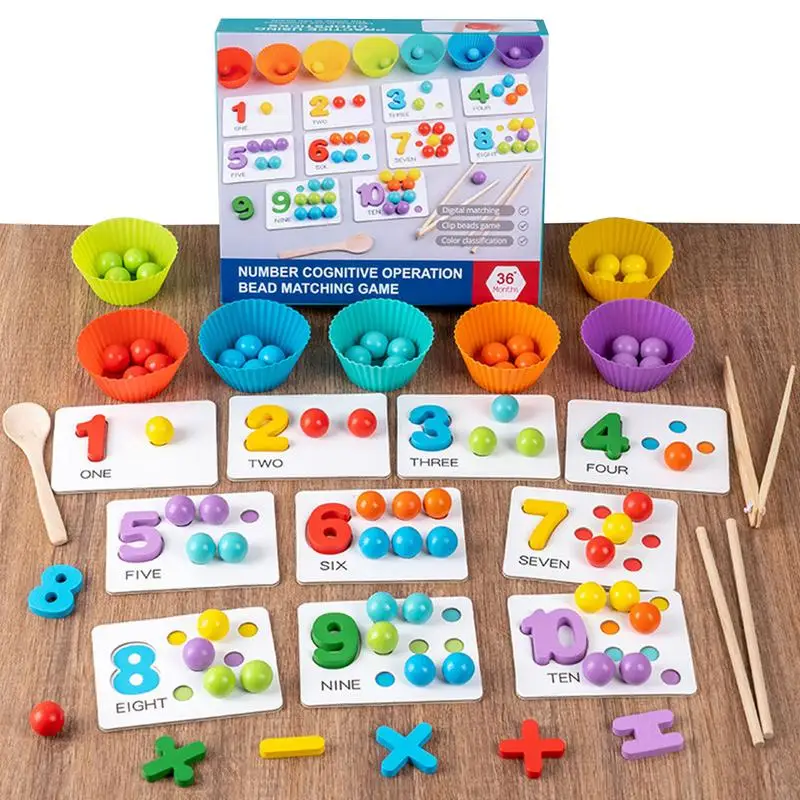 

Wooden Board Bead Game Toy Multi Colors Beads Matching Number Counting Cards Set Educational Sorting Game Kids Montessori Toys