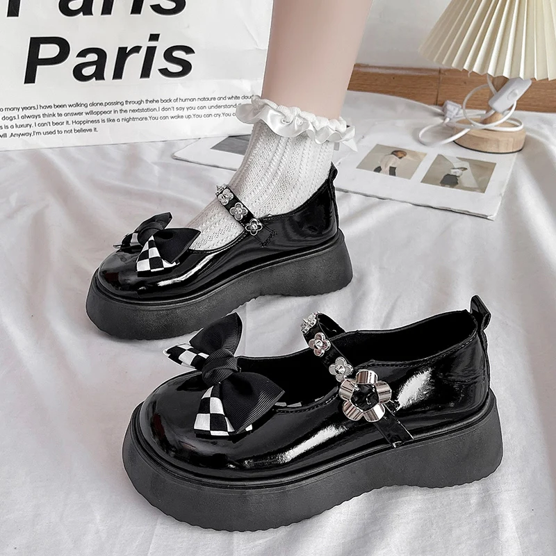 

Женские туфли 2022, оксфорды, сабо, женская обувь на платформе, черные туфли на плоской подошве с бантом, Новые Кожаные криперы, платье, бабочка...