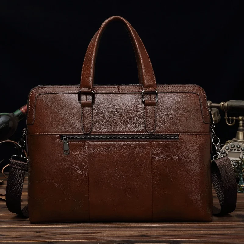 Retro Men Genuine Leather Briefcase Business Handbag High Capacity Laptop Document Bag Korea Office Shoulder Messenger Bag