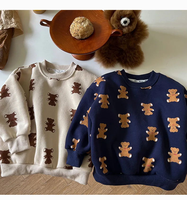 

Детский свитер, пуловер с мультяшным медведем, Осень-зима 2023, новый флисовый свитер для мальчиков, Повседневный пуловер с мультяшным рисунк...