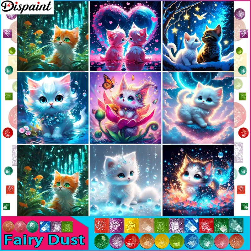 Dispaint Fairy Dust AB Алмазная картина Полный квадратный/круглый бриллиант "Кошка