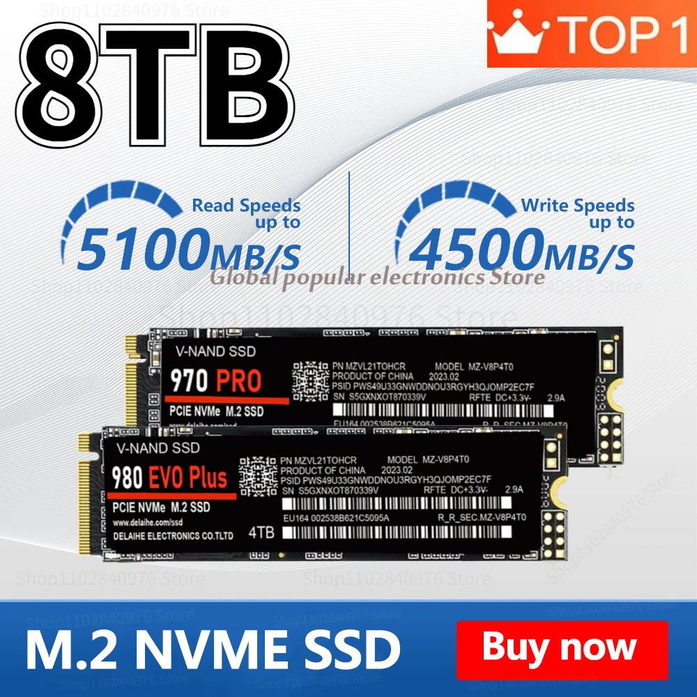

The Latest Original 990PRO SSD NVME Large Capacity 8TB/4TB/2TB/1TB M.2 2280 Internal Hard Drive PCIE4.0 for Computer/PS5/laptop