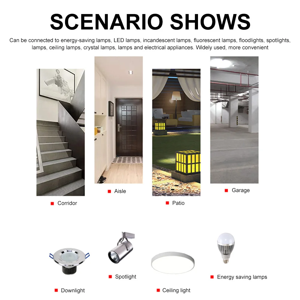 AC 220V 5.8GHz Time Adjustable Microwave Radar Sensor Switch Body Motion Detector Delay Relay LED Light |