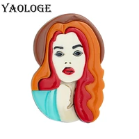 yaologe acrylic sexy red hair lady brooches for women kids new trend cartoon figure pins badge handmade jewelry birthday gift