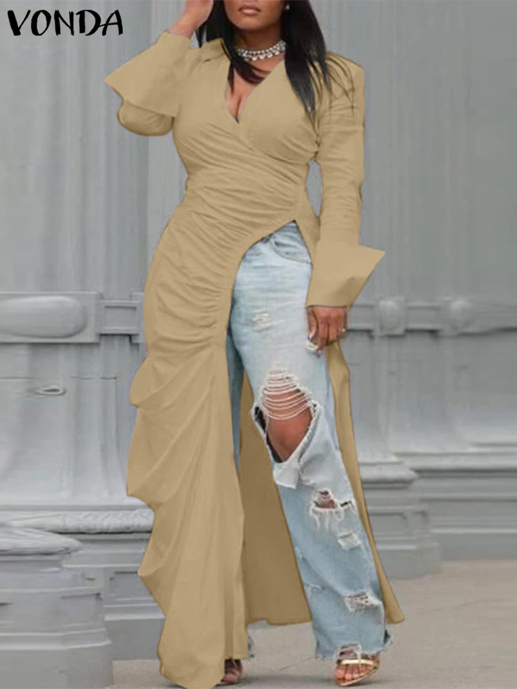 Женская плиссированная блузка с воротником лацканами и длинными рукавами