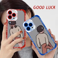 cartoon funny couple phone case for iphone 13 pro max 12 mini 11 x xr xs max 7 8 plus se 2020 transparent soft shockproof cover