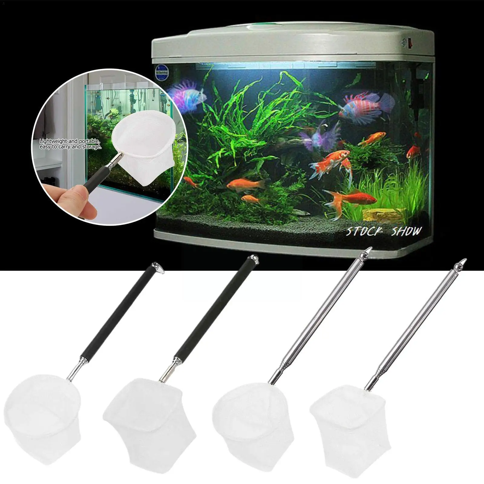 

Aquarium Fishnet Pocket Retractable Steel Shrimp Fish Aquarium Long Scoop Accessories Net Catch Catching Han Q5f6