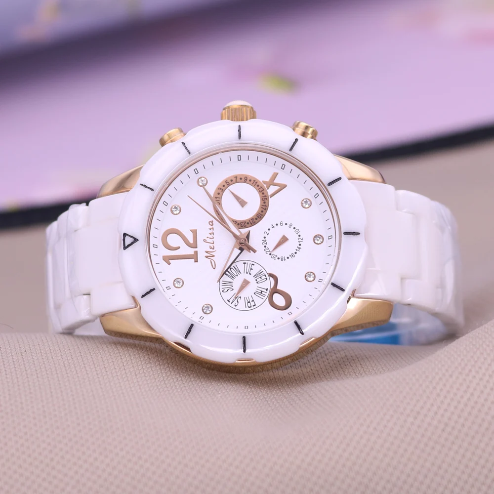 

Real Multi-function Lady Women's Watch Ceramic ISA Mov't Elegant Fashion Fine Hours Bracelet Girl's Birthday Gift Melissa Box