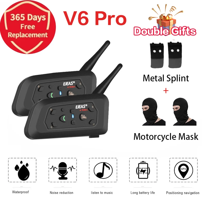 

EJEAS V6 Pro Motorcycle Intercom for 6 Riders 1200M Muti BT Bluetooth Helmet Wireless Intercomunicador Moto Interpones Headset