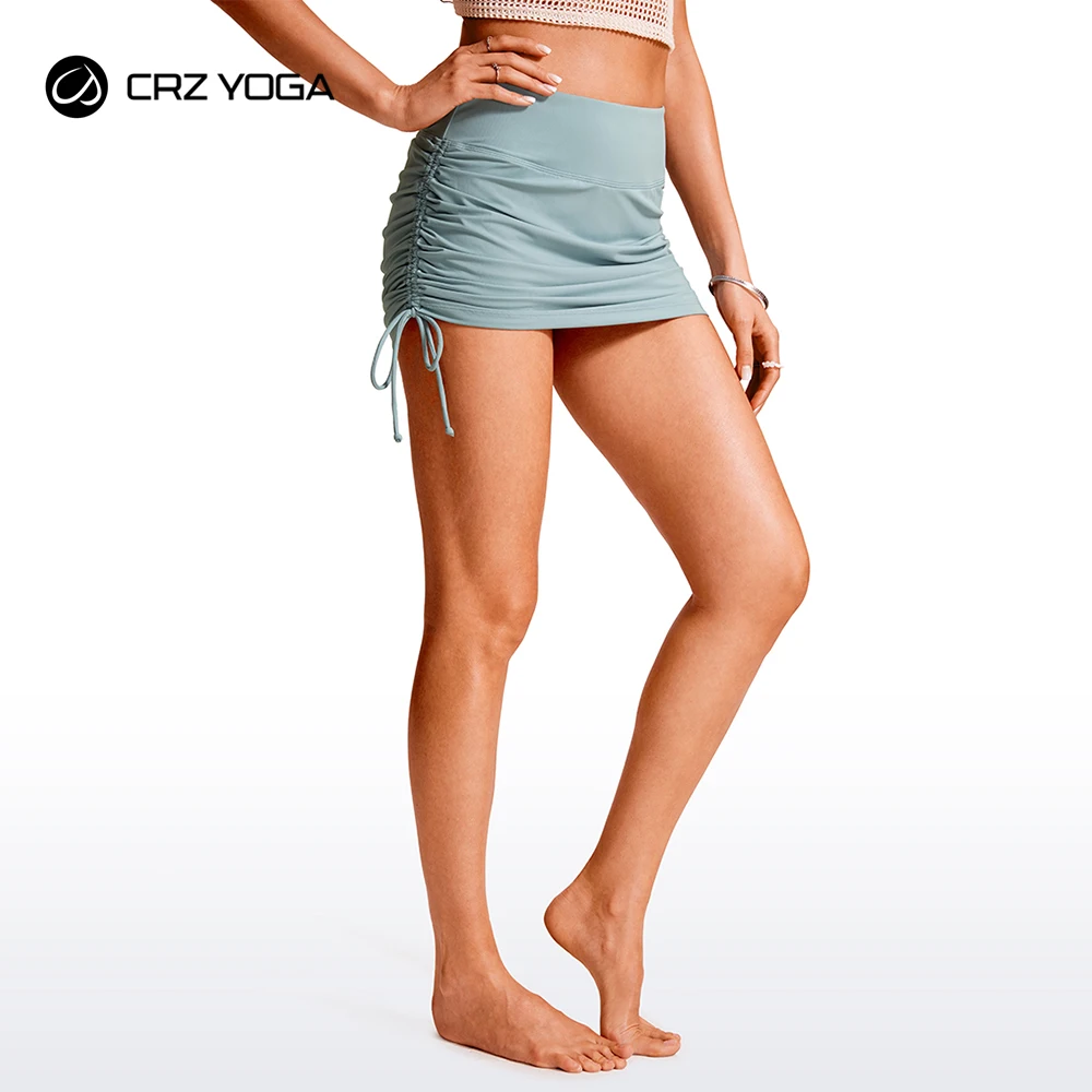 

CRZ YOGA Womens High Waisted Swim Skirt Adjustable Side Drawstring Ruched Bathing Skirt Swimsuit Bottoms with Liner