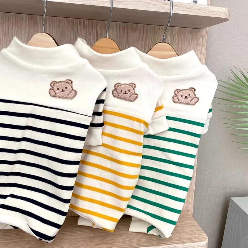 Spring Autumn Pet Clothes Kitten Puppy Striped Jumpsuit Small and Medium-sized Dog Warm Pajamas Fashion Sweater Poodle Yorkshire