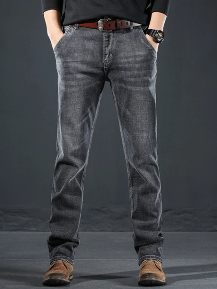 New Men Casual Jeans Solid Color High Stretch Loose Straight Leg Denim Pants Fashion Trend High Quality Clothing Jeans Masculina