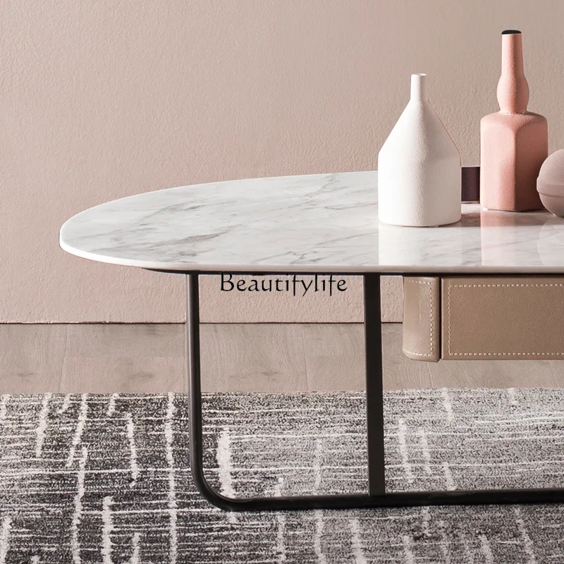 Итальянский минималистичный мраморный журнальный столик седло твердая кожа
