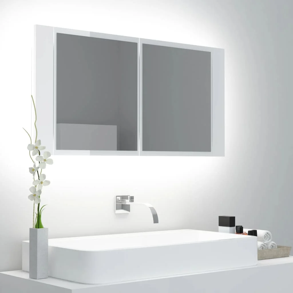 

LED Bathroom Cabinet with Mirror, Chipboard Mirror Cabinet, Bathroom Furntain High Gloss White 90x12x45 cm
