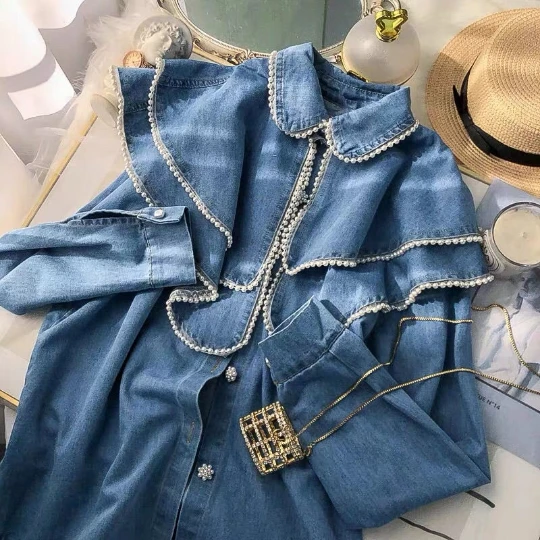 

NEW Fall Lady Casual Denim Shirt Girl Top Cowboy Women Jean Jacket Short Woman Blouse Tops Jeans Out Loose Coat Cool Jazz Cloth
