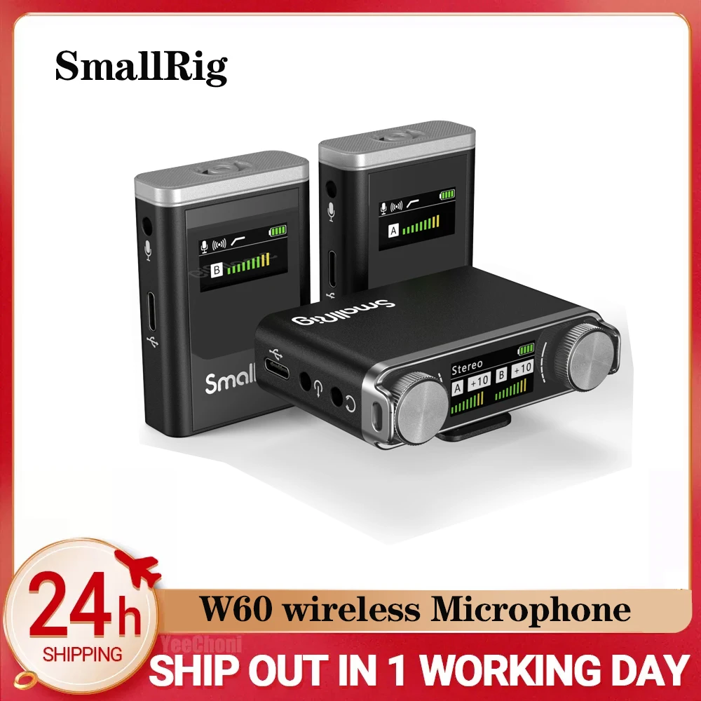 SmallRig forevala w60 wireless Microphone one-to-two noise-cancelling Mic for Video recording/meeting, interview recording
