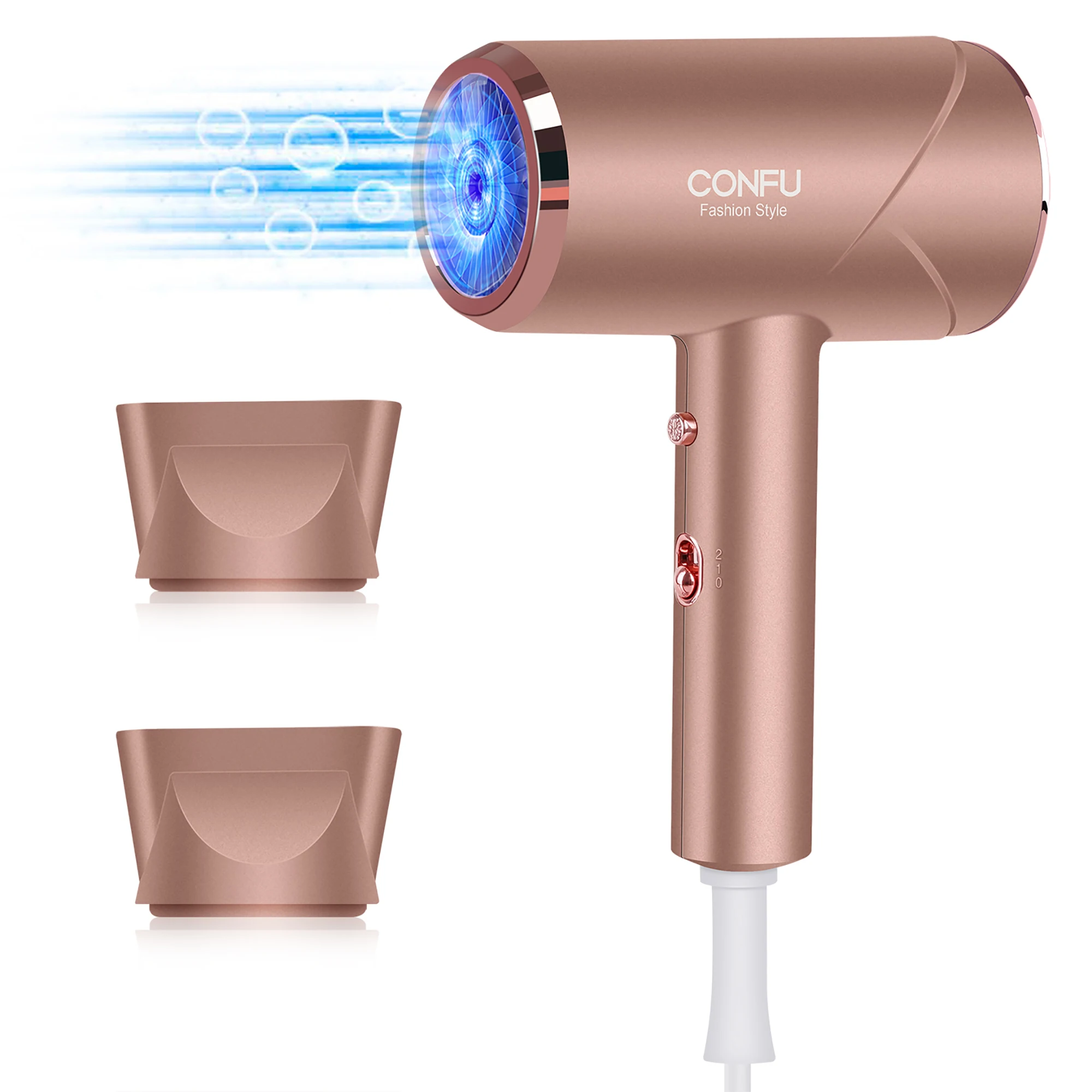

Ionic Hair Dryer, 1600W Portable Lightweight Blow Dryer, with 2 Concentrator Nozzles and for Home Travel