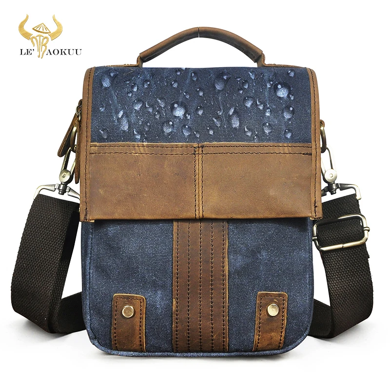 

Canvas+Genuine Leather Design Shoulder Messenger bag For Men Male Fashion Cross-body Bag 8" Tablet Tote Mochila Satchel bag 152