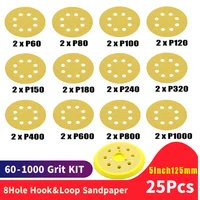 25pcs 5inch 125mm 8 hole sandpaper round shape sanding discs hook and loop sand paper buffing sheet sander polishing pad