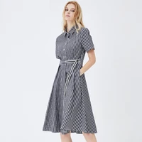 2022 new summer fashion office lady wear elegant black striped cotton dress women daily clothing girl high quality