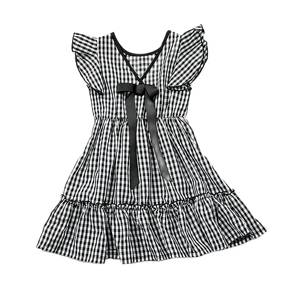 Летнее платье для девочек-подростков клетчатый сарафан без рукавов с оборками