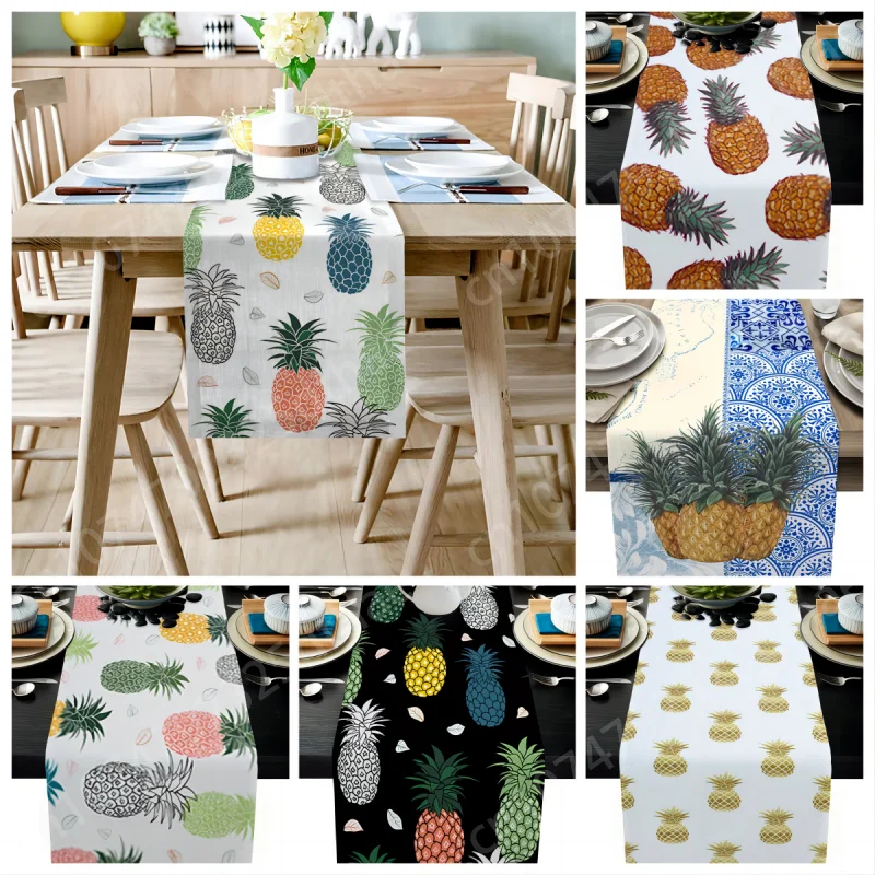 

Color Cartoon Pineapple Table Runner for Home Wedding Party Kitchen Dining Centerpieces Decor Anti-stain Polyester Tablecloth