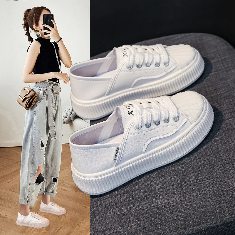 

Little White Shoes Women's 2023 Spring and Autumn New Casual Sports Shoes Versatile Thick Sole Two Wear Board Shoes