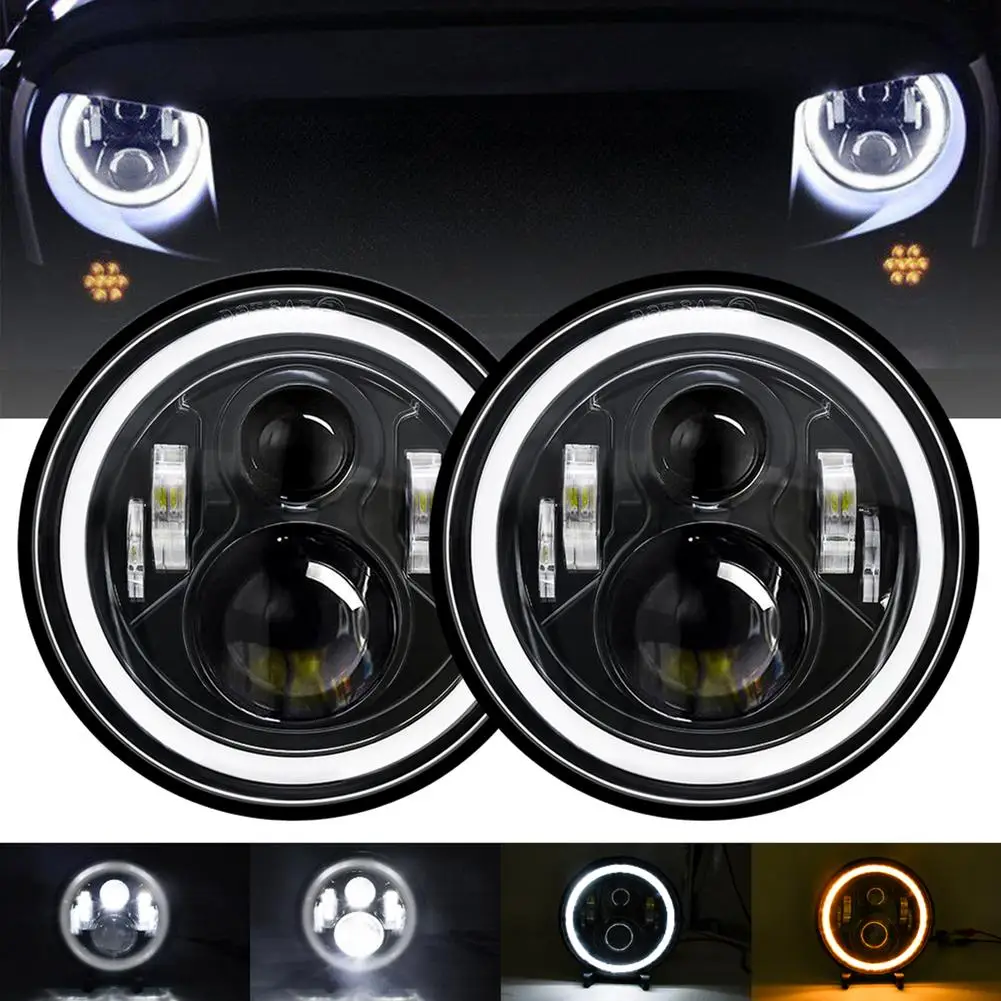 

1pc/2pcs Y1 Car Headlight 7 Inch Round 3000k-6000k 10000LM Working Headlamp (left Right Halo Angel Eyes)