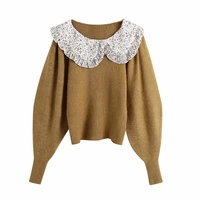 women fashion mohair knitted sweater pullover 2021 lady solid color casual loose high collar lantern sleeve sweater