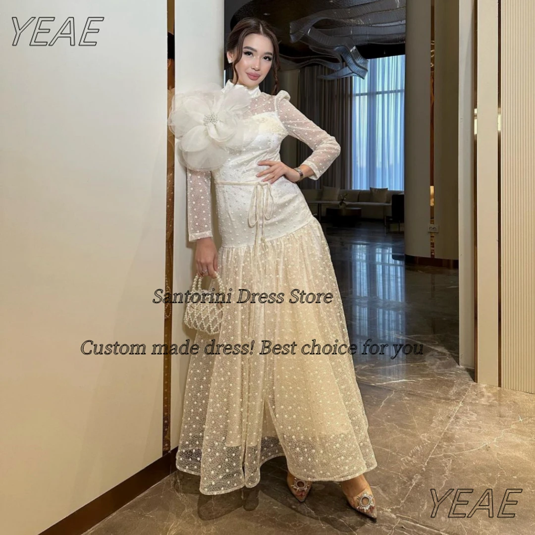 Платье для выпускного вечера в горошек с длинным рукавом и высоким воротником