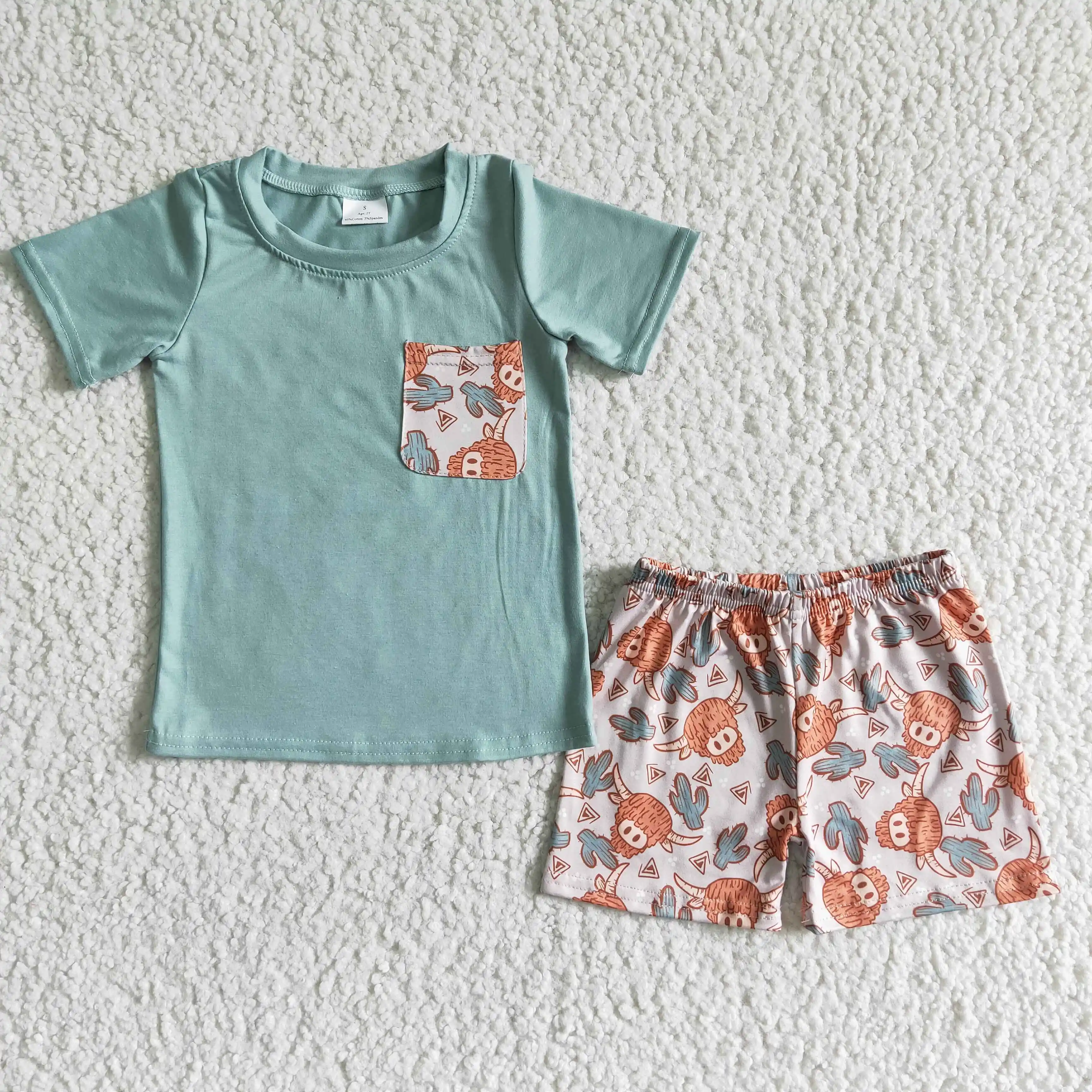 

Western Cattle with Cactus Summer Outfit Pocket Tee for Boys 0-16 Years Old