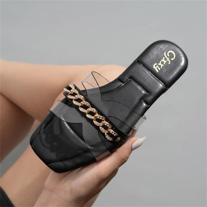 

Za2021 Furry Summer Comfort Ladies Outdoor Sandals Slippers Chain Wallet Suit Fashion All-match Flat Shoes Flip Flops Bag