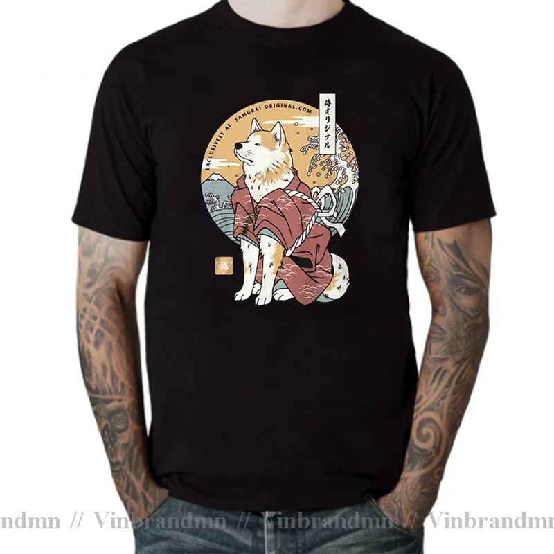 Японское аниме Shiba Inu Dog Akita Samurai футболки мужские мультфильм Warrior футболка 2021