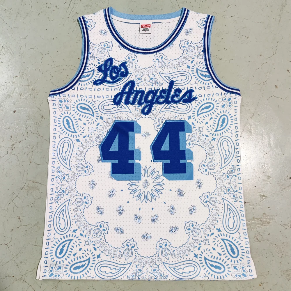 Trillest R.I.P. Los Angeles 44 Jerry West Тяжелая сетчатая цифровая печать Пейсли городская версия