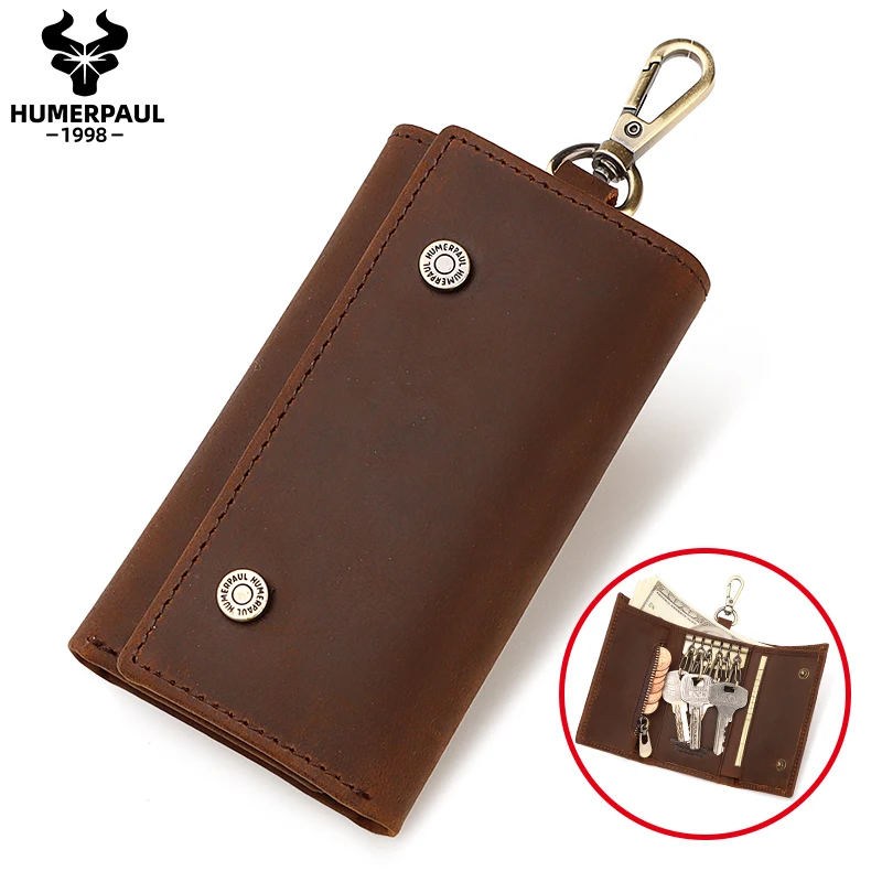 

HUMERPAUL Genuine Leather Key Organizer for Car Housekeeper Small Home Key Case Top Quality Mini Wallet with Coin Pocket