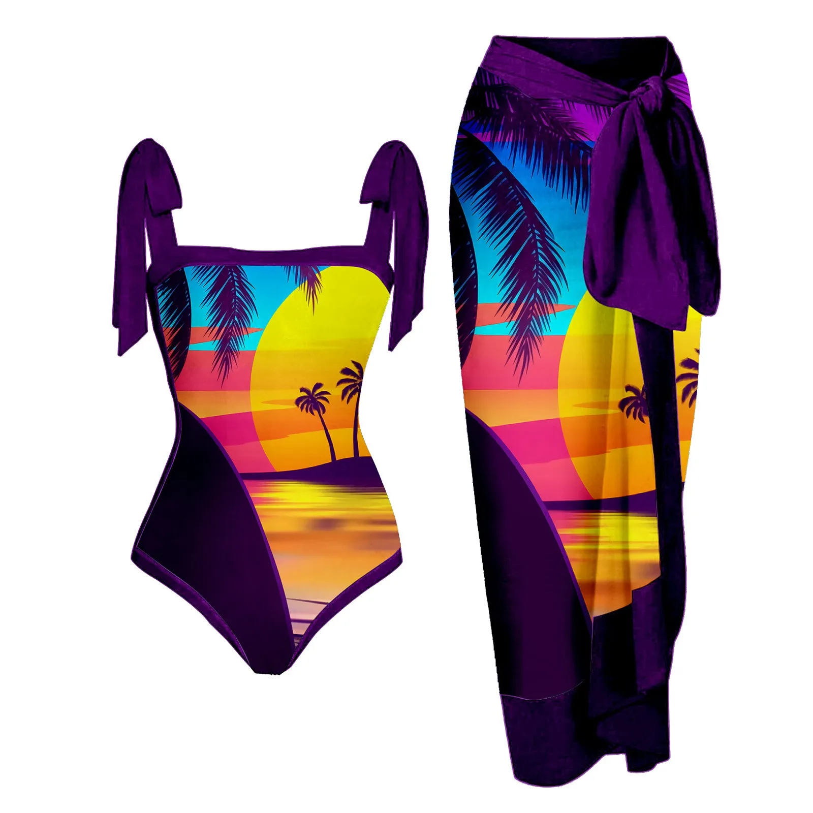 

Women Vintage Colorblock Abstract Floral Print 1 Piece Swimwear+1 Piece Cover UP Two Piece Vintage Boxing Shorts Swimsuit Shorts