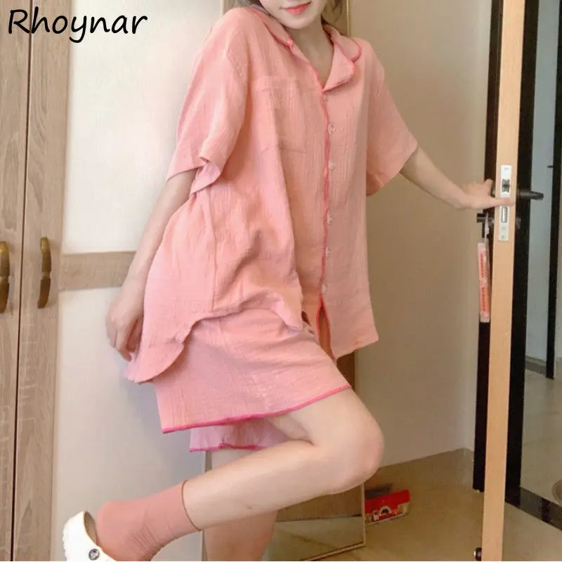 

Pajama Sets Women Summer New Simple Short Sleeve Home Japanese Style Loose Casual Tender Students Ins Fashion Young Sleepwear