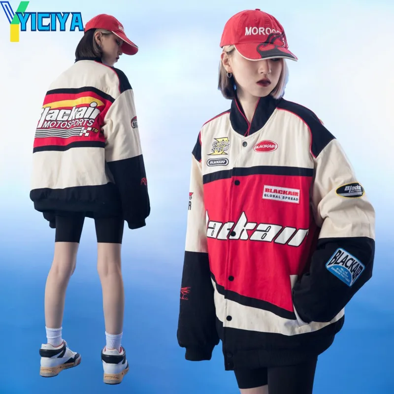 

Куртка-бомбер YICIYA Женская с длинным рукавом, куртка с вышивкой в американском стиле, на пуговицах, в стиле хип-хоп, для гонок с машинами