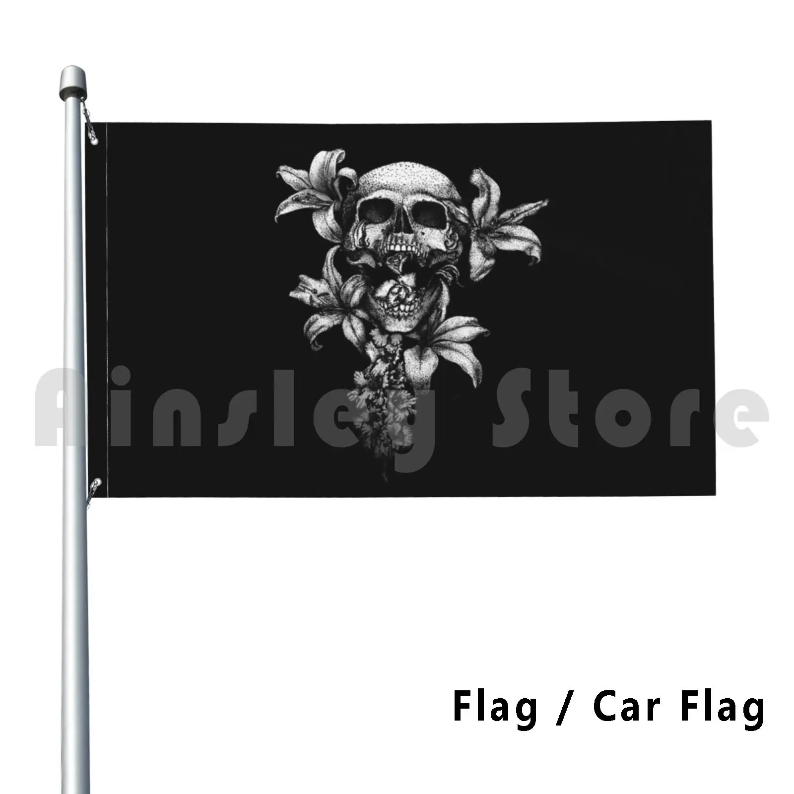 

Ghostly Funerary Skull ( Colorway 1 ) Outdoor Decor Flag Car Flag Skull Skulls Lilies Lily Flowers Flower Funeral