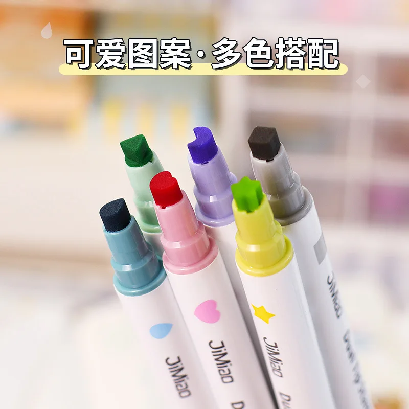 

Marker stamps pen Japanese small fresh handbook drawing pen children's DIY greeting card pen new creative double-ended