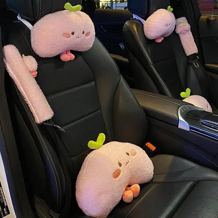 

2022 New Cartoon Cute Smile Plush Car Ineterior Decorations Lumbar Support Waist Pillow Car Headrest Pillow