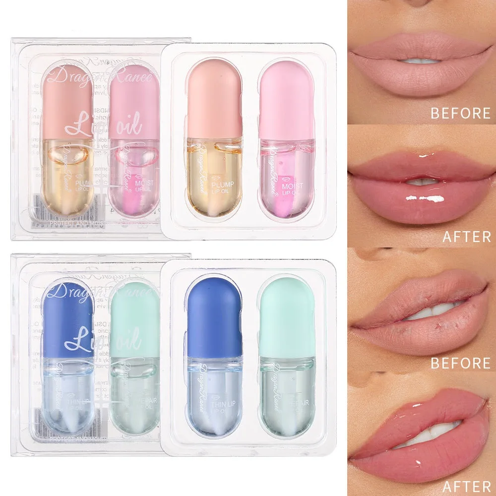 

2Pcs/Set Mini Capsules Moisturizing Lip Oil Anti-cracking Repairing Reduce Lips Fine Lines Plumping Lip Gloss Makeup