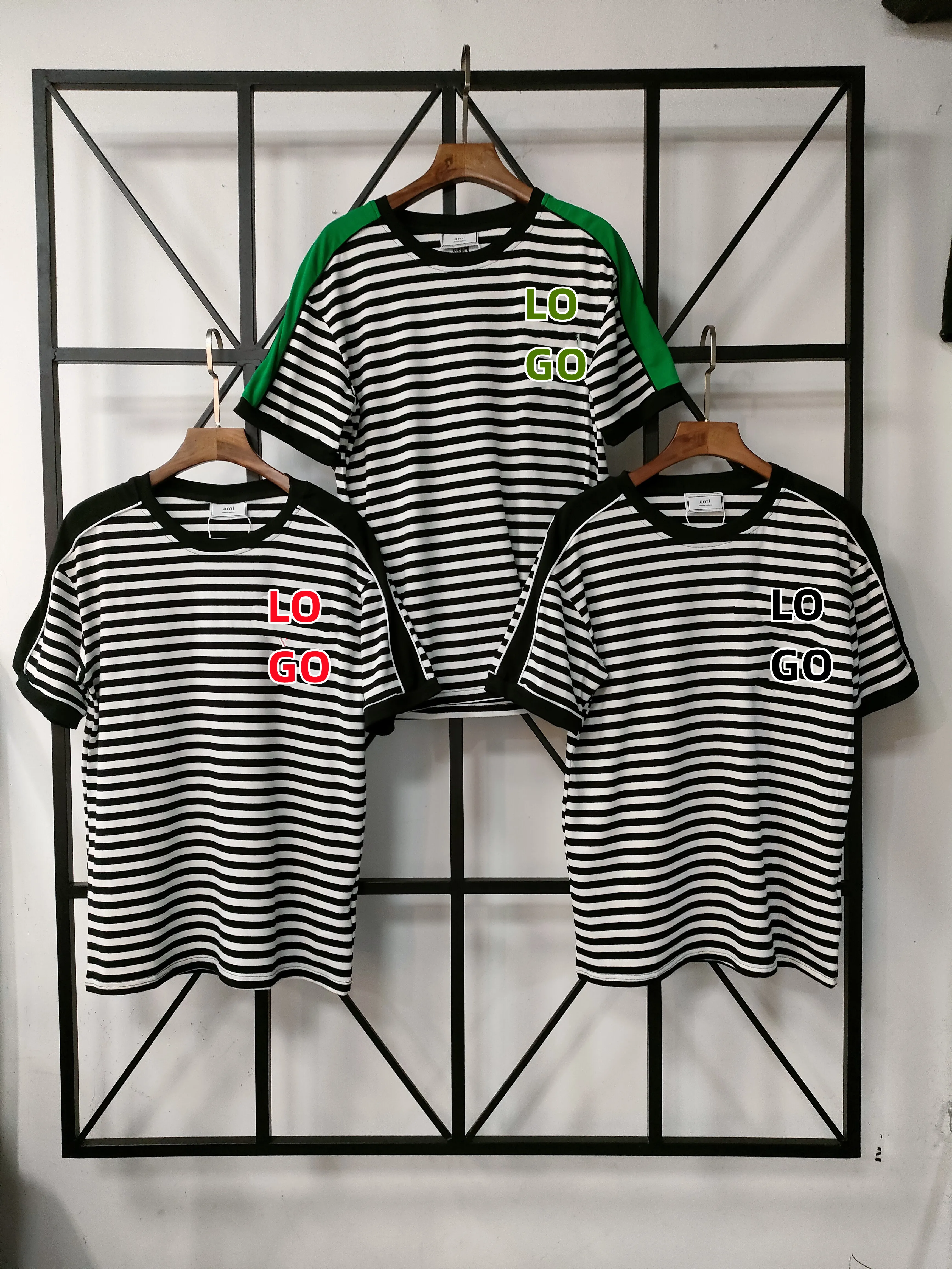 

AMI Alexandre Mattiussi Unisex Mens Womens Couples Casual Fashion Trend Cotton Striped Crewneck T-Shirts Boyfriend Gifts a175