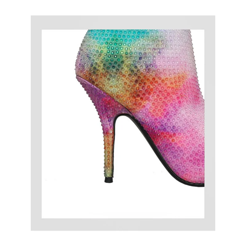 Slender High Heels Over Knee Boots Colorful Rhinestone Long Tube High Tube European and American Women's Boots Knee High Boots