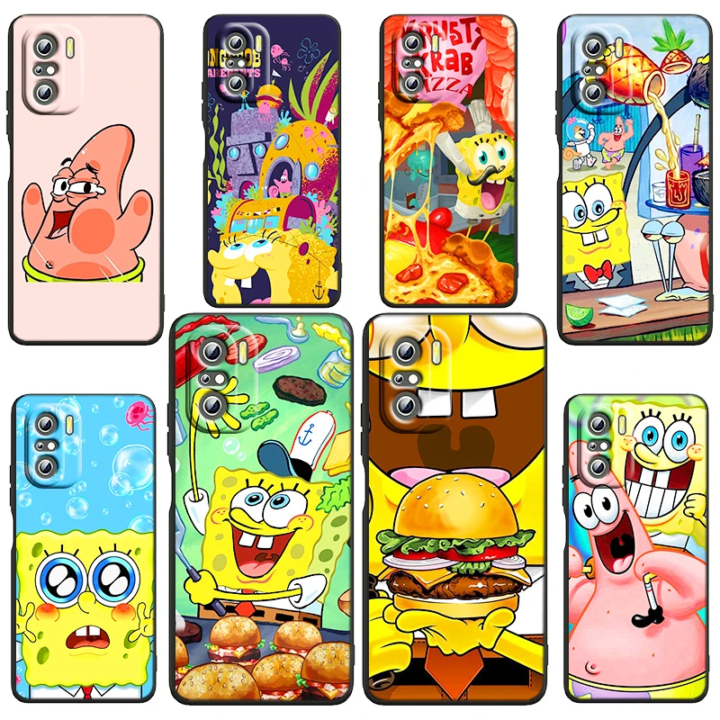 

Cartoon Burger chef SpongeBob Phone Case For Xiaomi Redmi Note 11E 11S 11 11T 10 10S 9 9T 9S 8 8T Pro Plus 5G 7 5 Black TPU