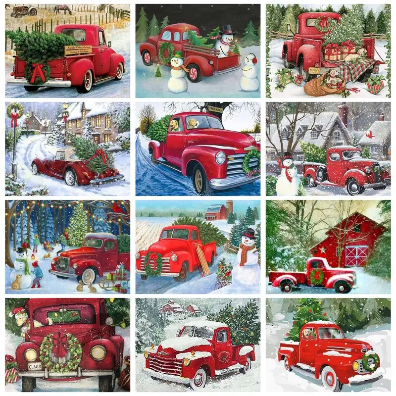 

PhotoCustom Painting By Numbers Christmas Car With Frame Kits Picture Numbers Handmade Diy Adults Crafts Home Decor